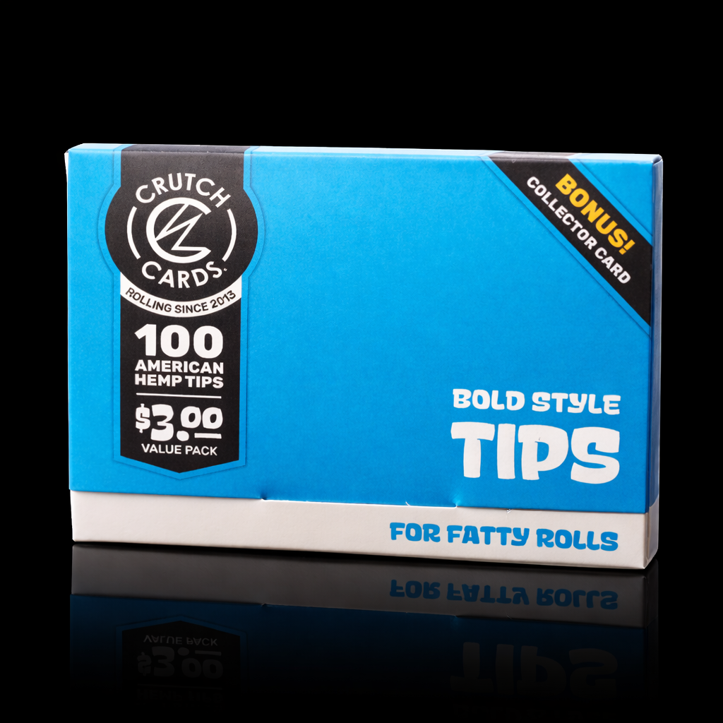 Blue packaging of Crutch Cards with text on a black background